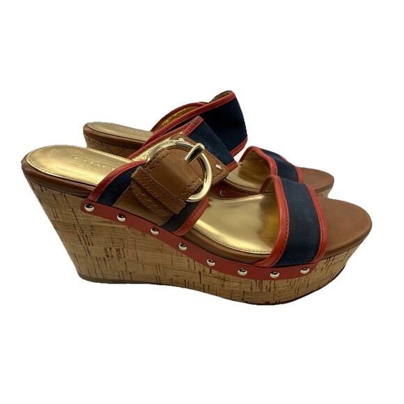 Coach Cortnee Cork Wedge Platform Buckled Sandals Suede Leather Women’s 8B - Picture 3 of 7